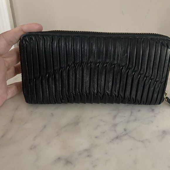 COACH Madison Gathered Leather Large Accordion Zip Around Wallet Black - Picture 5 of 11